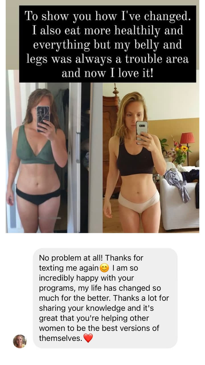 Client result 2 of 16: before and after photos and a message to Karina