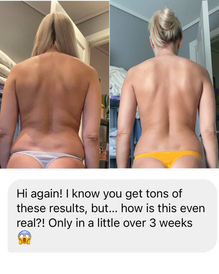 Client result 3 of 16: before and after photos and a message to Karina