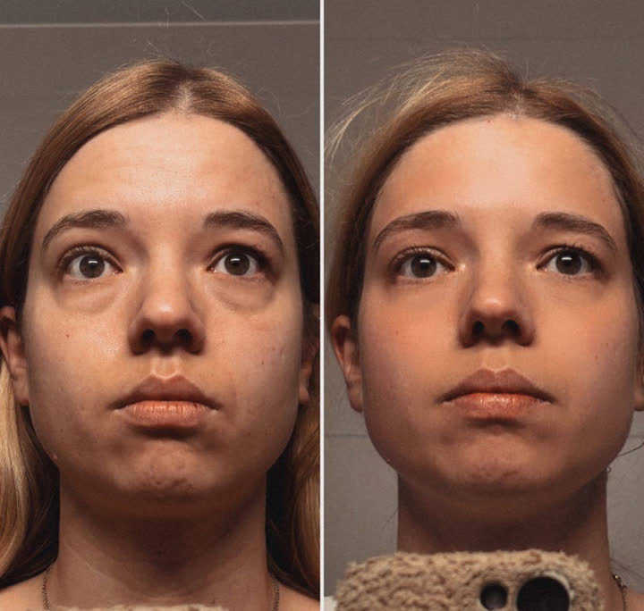 Client result 4 of 16: before and after photos and a message to Karina
