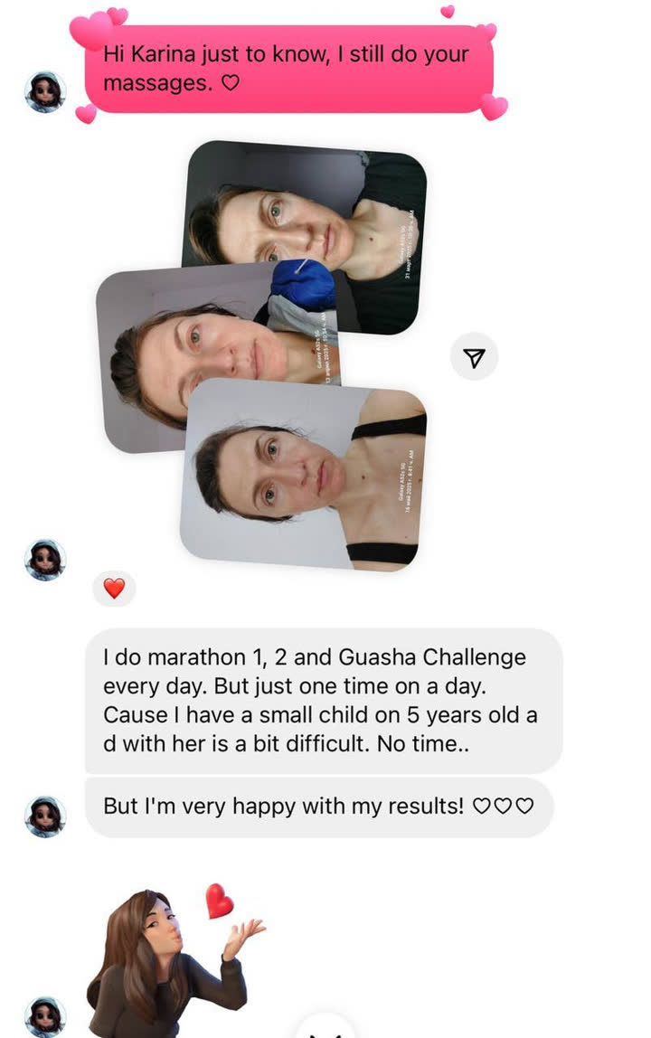 Client result 6 of 16: before and after photos and a message to Karina