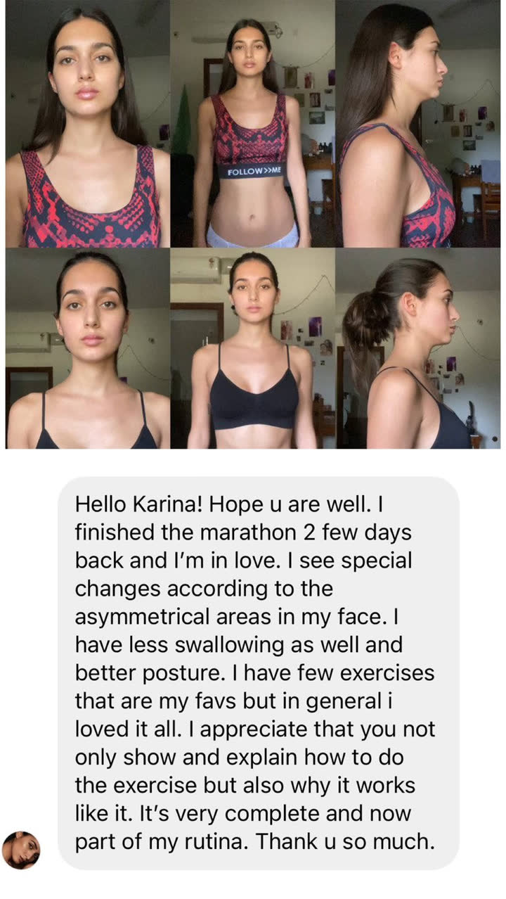 Client result 11 of 16: before and after photos and a message to Karina