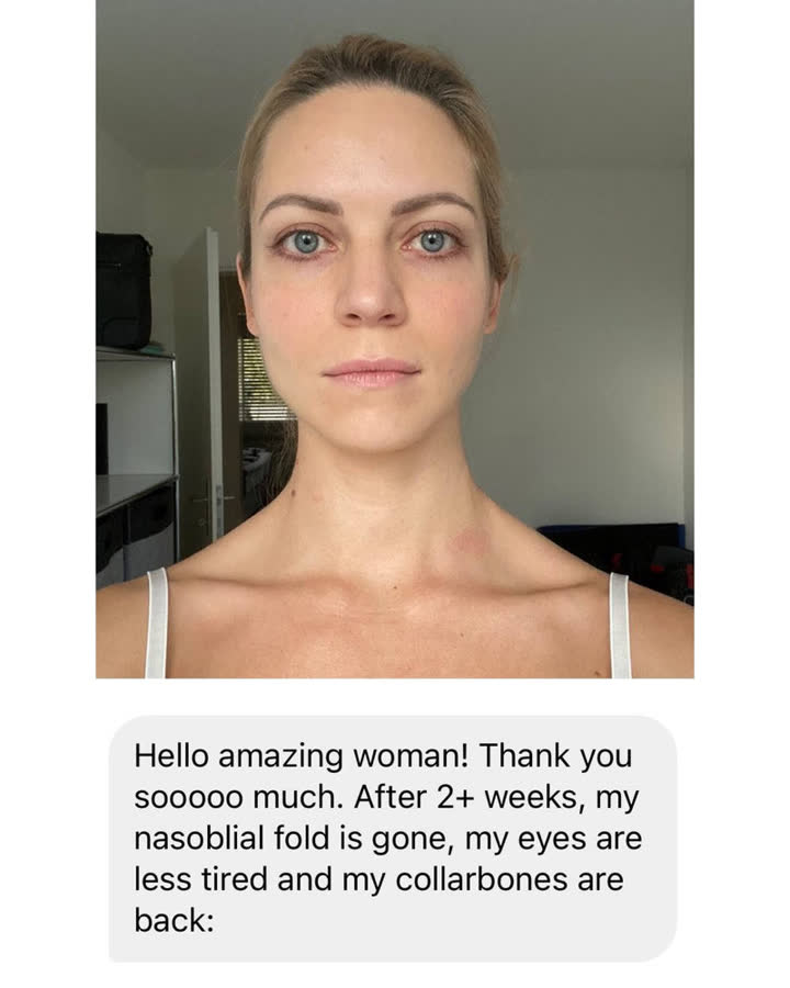 Client result 14 of 16: before and after photos and a message to Karina